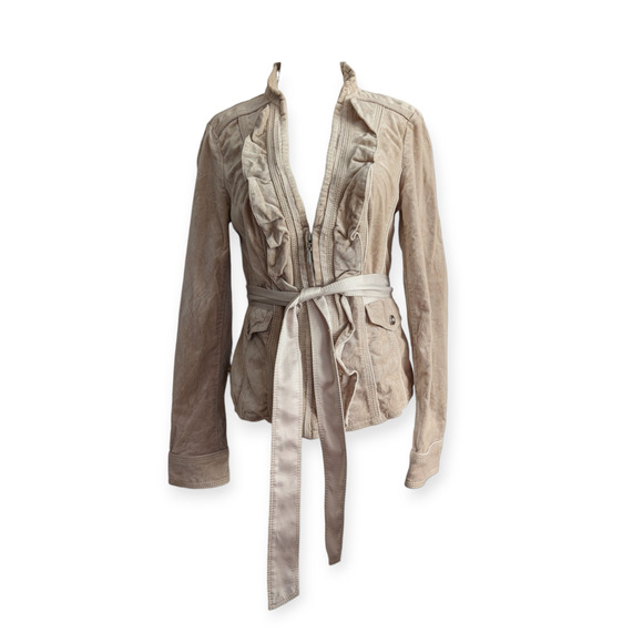 WHBM Beige Velvet Belted Jacket Size 00 - Picture 4 of 6